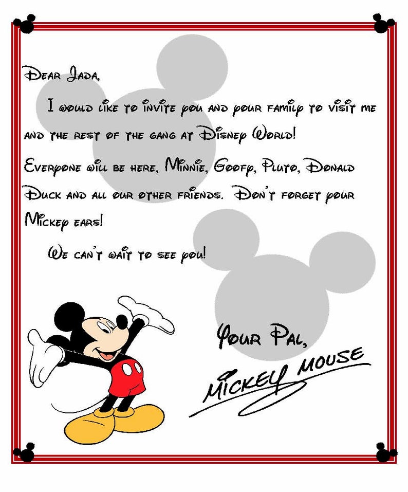 Custom Disney World Letter From Mickey Invitation To Disney Etsy