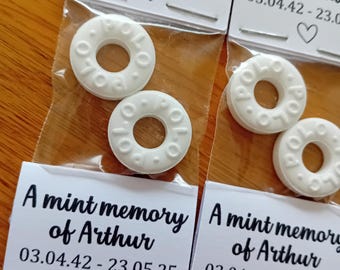 Personalised Polo Mint Funeral Favours: In Loving Memory Kraft Brown or White Cardstock