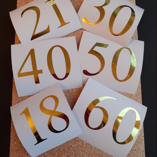 18th 21st 30th 40th 50th 70th Vinyl Birthday Number Age Related Stickers /Decals ideal, Cards, Balloons, Boxes. Bags