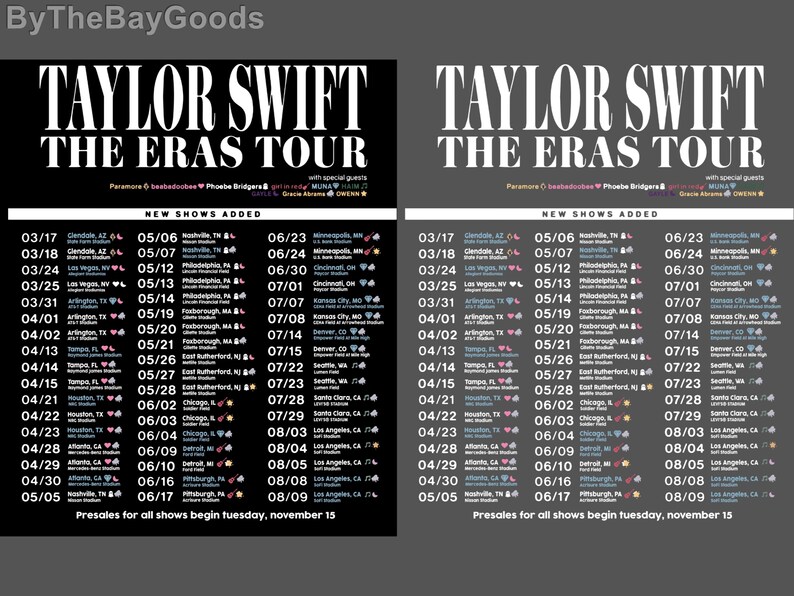 The Eras Tour Dates Eras Tour Full Shows Eras Tour 17 More - Etsy Israel