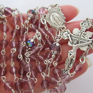 Feminine Girl Purple Faceted Glass Baptism Communion, 5, Five Decade Rosary, Religious Gift, Catholic, Spiritual, Rosary, Prayer Beads