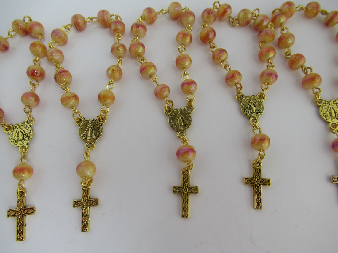 10 Mini-Rosenkränze Mit Organza-Beuteln - Zarte Taufgeschenke Für Kommunion, Hochzeit & Babyparty