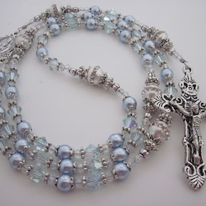 Something Blue Swarovski Crystal Wedding Rosary, Bridal Bouquet Rosary, Personalized Name Rosary Rosary Beads Baptism Communion Confirmation