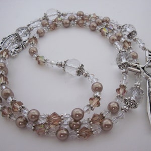 Neutral Swarovski Crystal Wedding Rosary, Bridal Bouquet Rosary, Personalized Name Rosary Rosary Beads Baptism Communion Confirmation