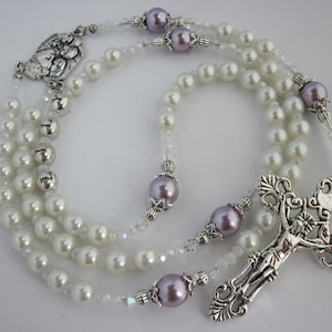Baby Girls White Purple Lilac Personalized Custom Name Rosary, Rosary Beads, Baptism Christening Communion Confirmation Godson Godchild Gift