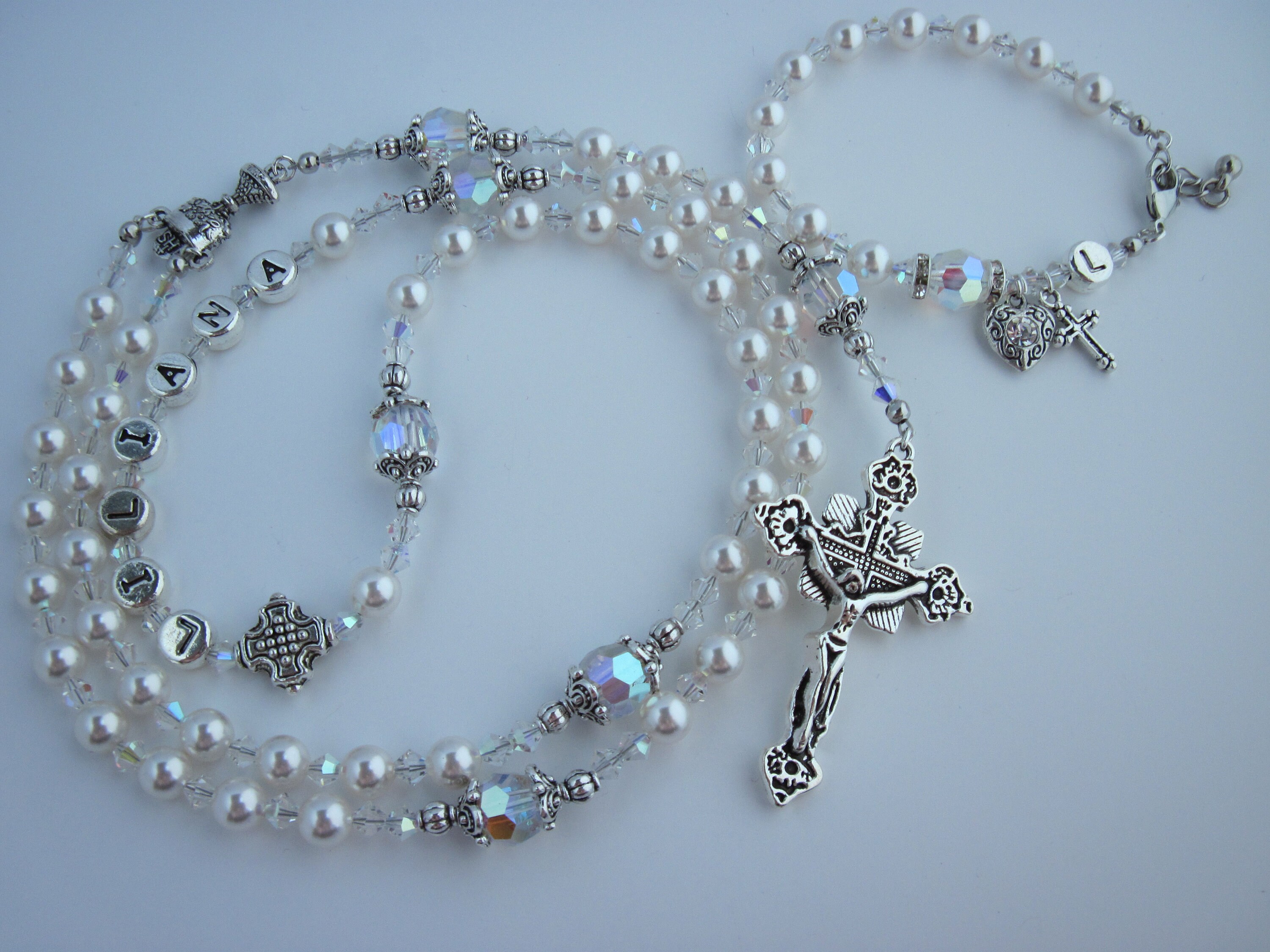 Girls All White Personalized Custom Name Rosary Rosary Beads Etsy