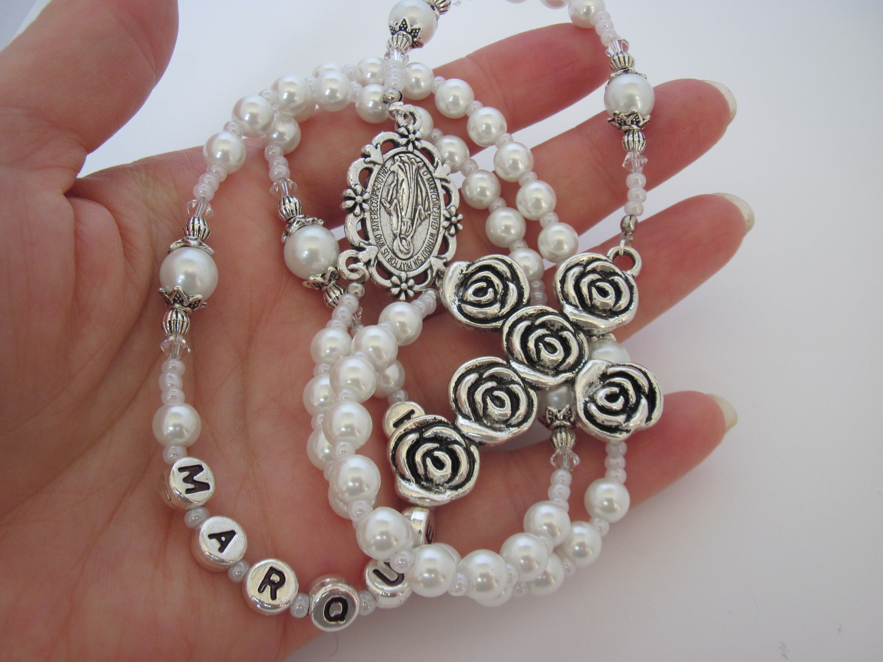 Baby Girls White Personalized Custom Name Rosary Rosary Beads Etsy