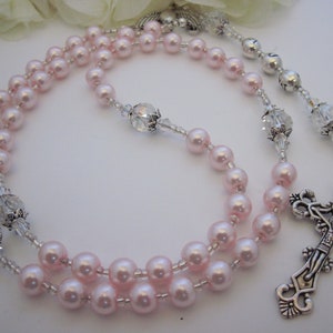 Baby Girl Rose Pink Pearl Personalized Custom Name Rosary, Rosary Beads, Baptism, Christening, Communion, Confirmation, Goddaughter Gift