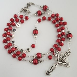 Girl Red Pearl Personalized Name Rosary, Rosary Beads Ladies Women&#39;s Baptism Communion Confirmation Christening Name Rosary, Rosary Beads