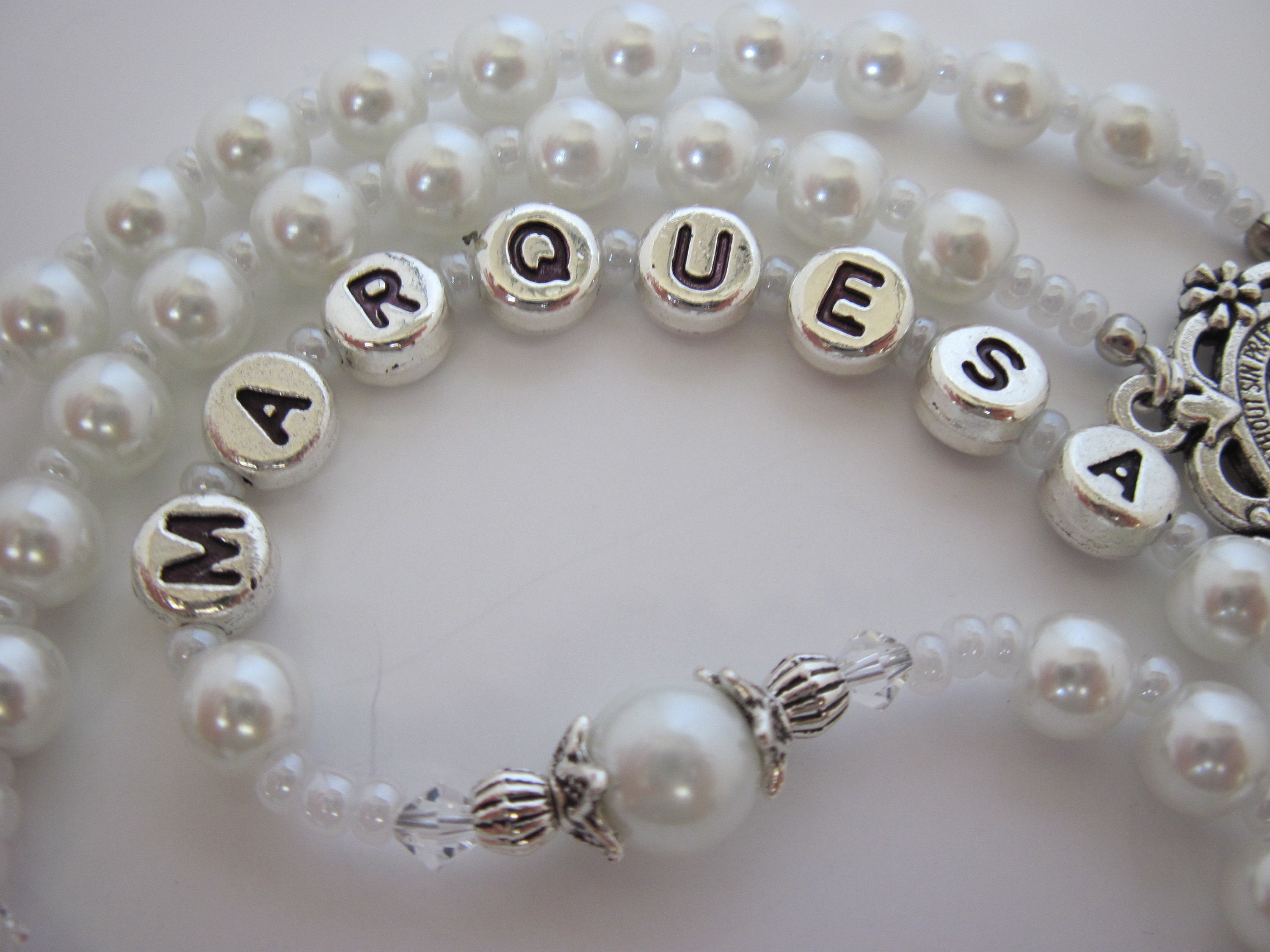Baby Girls White Personalized Custom Name Rosary Rosary Beads Etsy
