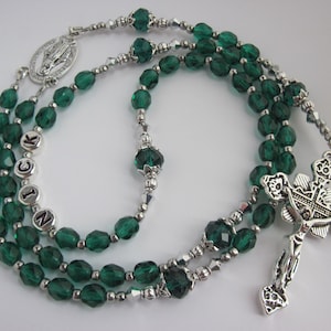 Green Czech Glass Personalized Rosary, Male, Boy, Mens Baptism Communion Confirmation Christening Name Rosary, Rosary Beads
