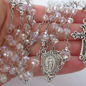 Clear Faceted Glass Baptism Communion, 5, Five Decade Rosary, Religious Gift, Catholic, Spiritual, Rosary, Prayer Beads
