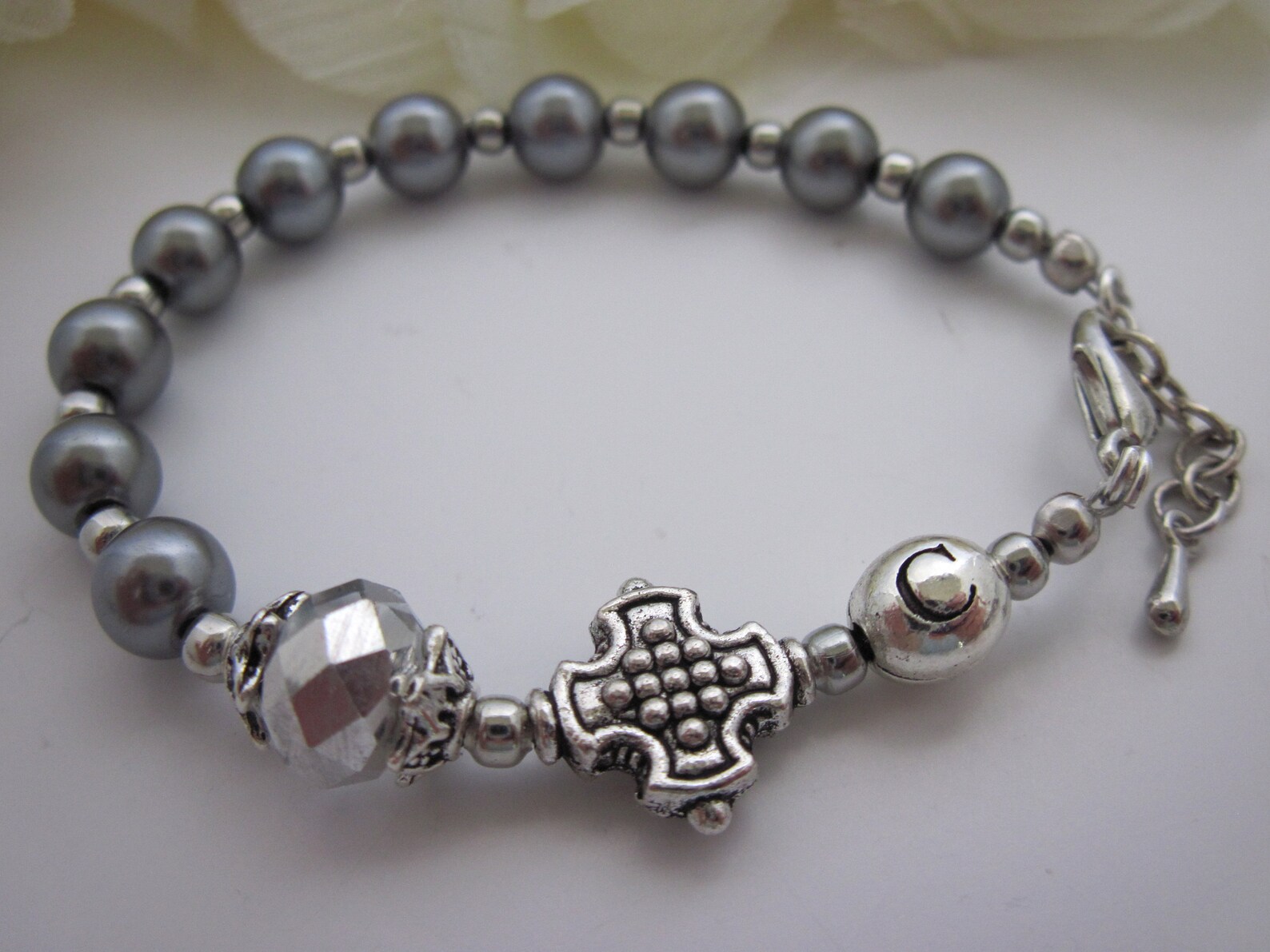 Baby Boy Baptism Christening Silver Pearls and Metal Cross Etsy