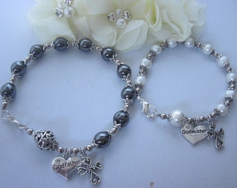 Godmother, Godfather Rosary Bracelet Set Gift for Baptism Christening, Godparents Gift, Will you be my Godparents? Single Decade Bracelet