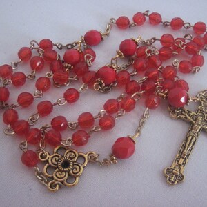 Economical Gold Tone Faceted Red Acrylic, 5, Five Decade Rosary, Religious Gift, Catholic, Spiritual, Rosary, Prayer Beads image 1