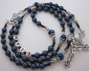 Boy Navy Black Personalized Custom Name Rosary, Catholic Rosary Beads, Baptism, Christening, Communion, Confirmation, Godson, Godchild Gift