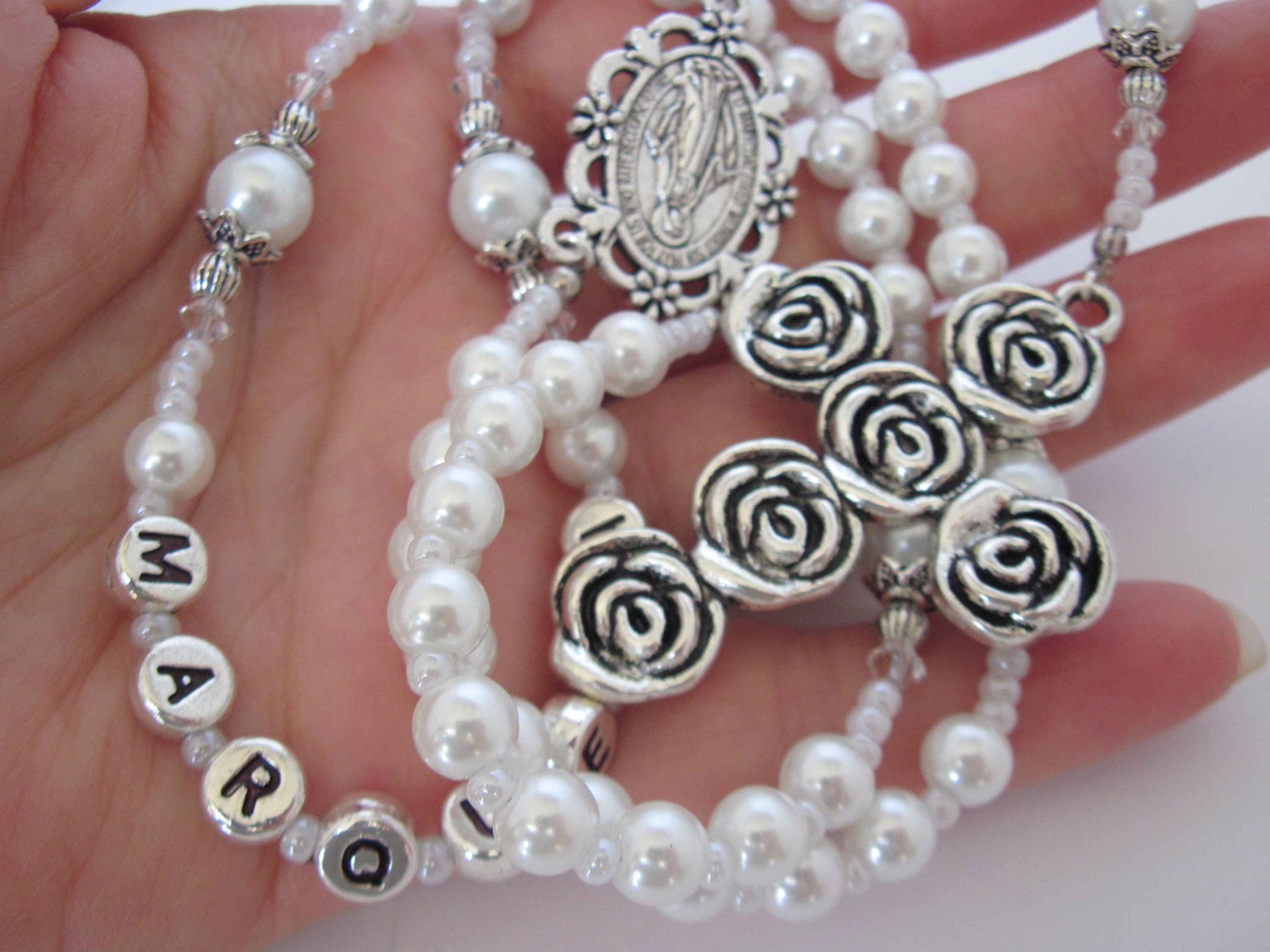 Baby Girls White Personalized Custom Name Rosary Rosary Beads Etsy
