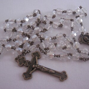 Clair en verre à facettes Bronze, baptême, Communion, 5, cinq décennie de chapelet, cadeau religieux, catholique, spirituel, Rosaire, perles de prière