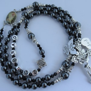 Gepersonaliseerde Hematite Angel Memorial Naam Rozenkrans, Rozenkrans Kralen, Sentimentele Gift, Herinnering, Rouw, Geliefde, Sympathie, Verdriet
