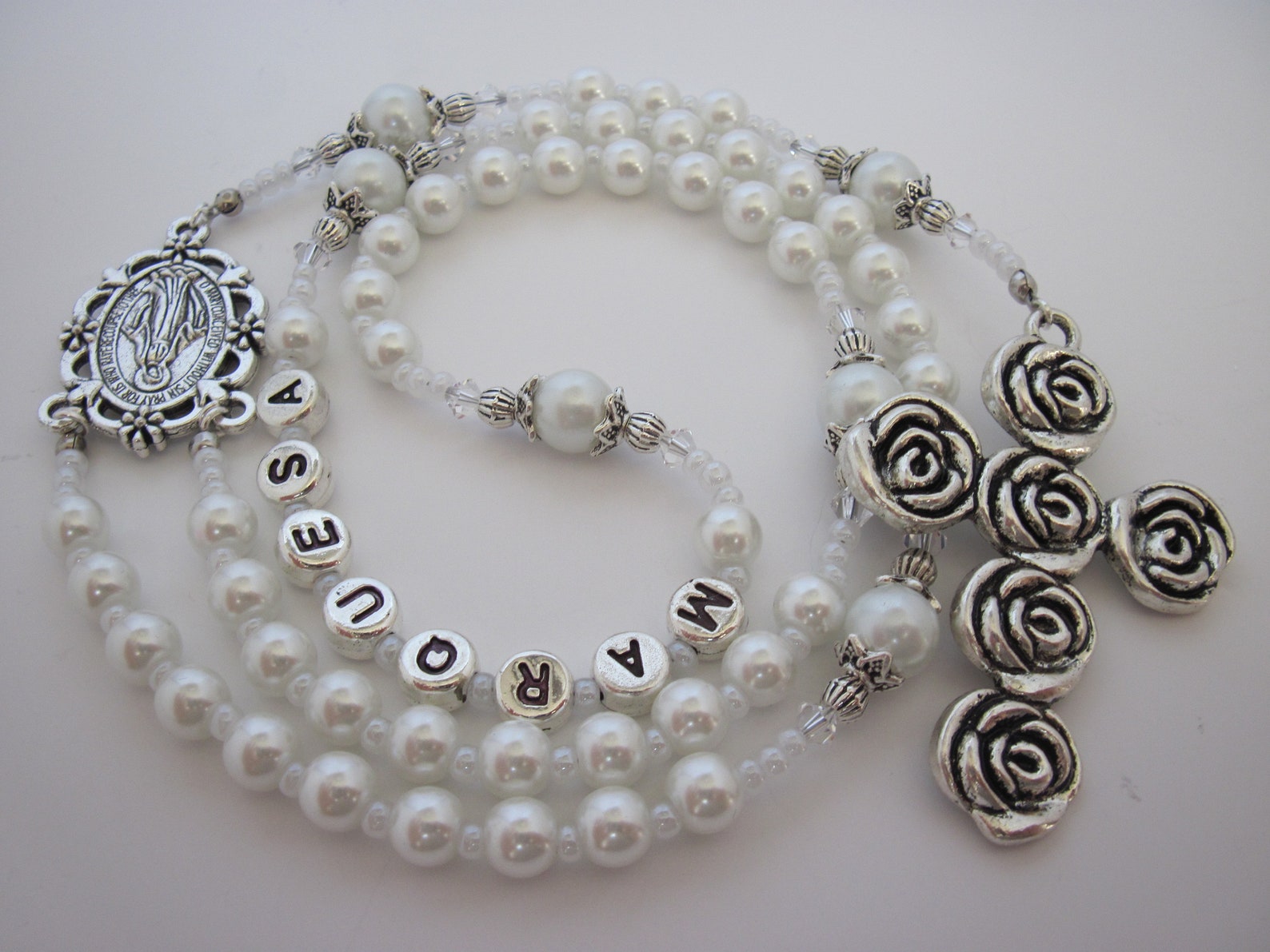 Baby Girls White Personalized Custom Name Rosary Rosary Beads Etsy