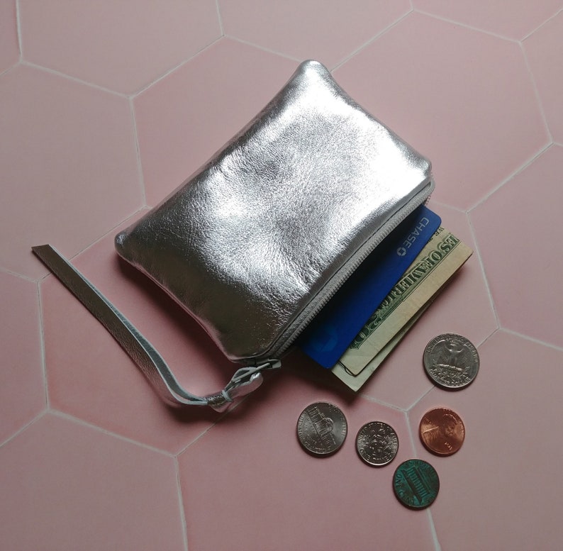 Buttery soft gold or silver leather zip pouch in 3 sizes, metallic lambskin, coin purse, zipper, change, bag, Mother's Day, gift under 50 image 6