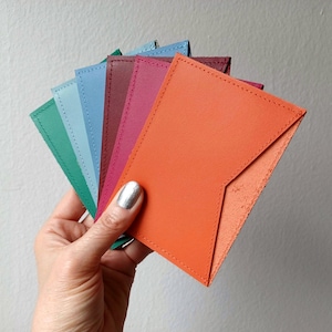 Leather business card holder, minimalist wallet, orange, pink, burgundy, blue, lt blue, emerald green card case, pocket size, personalized