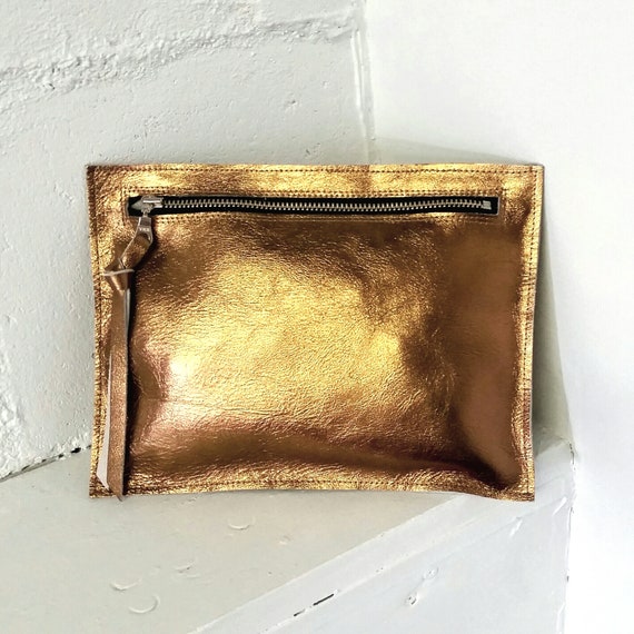 gold leather pouch
