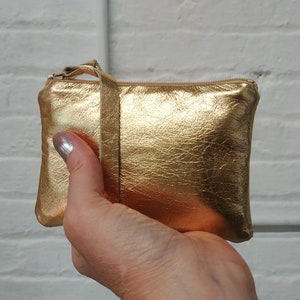 Buttery soft gold or silver leather zip pouch in 4 sizes, metallic lambskin, coin purse, zipper, change, bag, Mother's Day, gift under 50 image 4