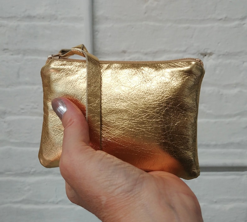 Buttery soft gold or silver leather zip pouch in 4 sizes, metallic lambskin, coin purse, zipper, change, bag, Mother's Day, gift under 50 image 4