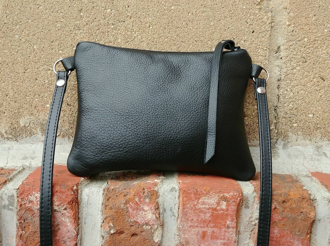 Small black leather crossbody bag 5.5X7 with Etsy