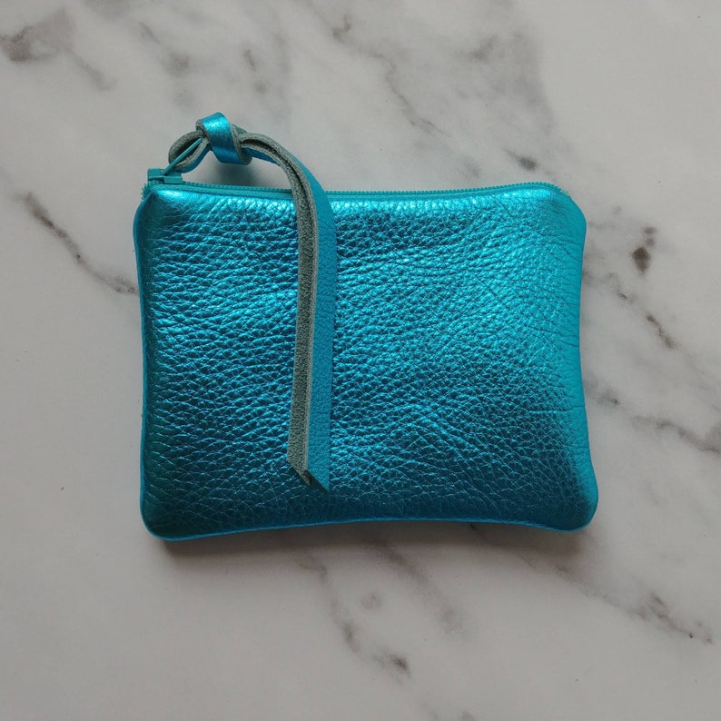 Metallic leather pouches, in asst. sizes/colors, personalized, coin purse, zipper wallet, clutch, card holder, bright, glam, gift for her image 6