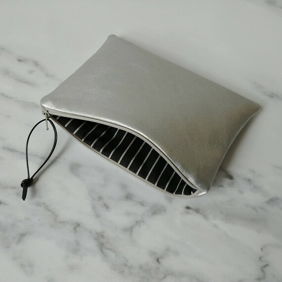 Vegan leather pouches in small and medium in 3 colors - silver, champagne and pewter - makeup pouch purse coinpurse - faux leather bag
