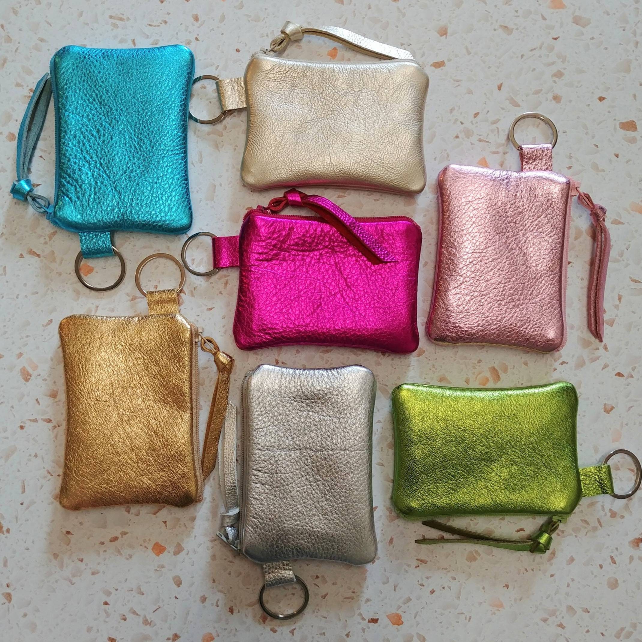 Metallic Leather Keychain Wallet in 7 Colors in 2 Sizes Card 