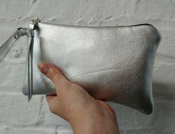 silver leather wristlet