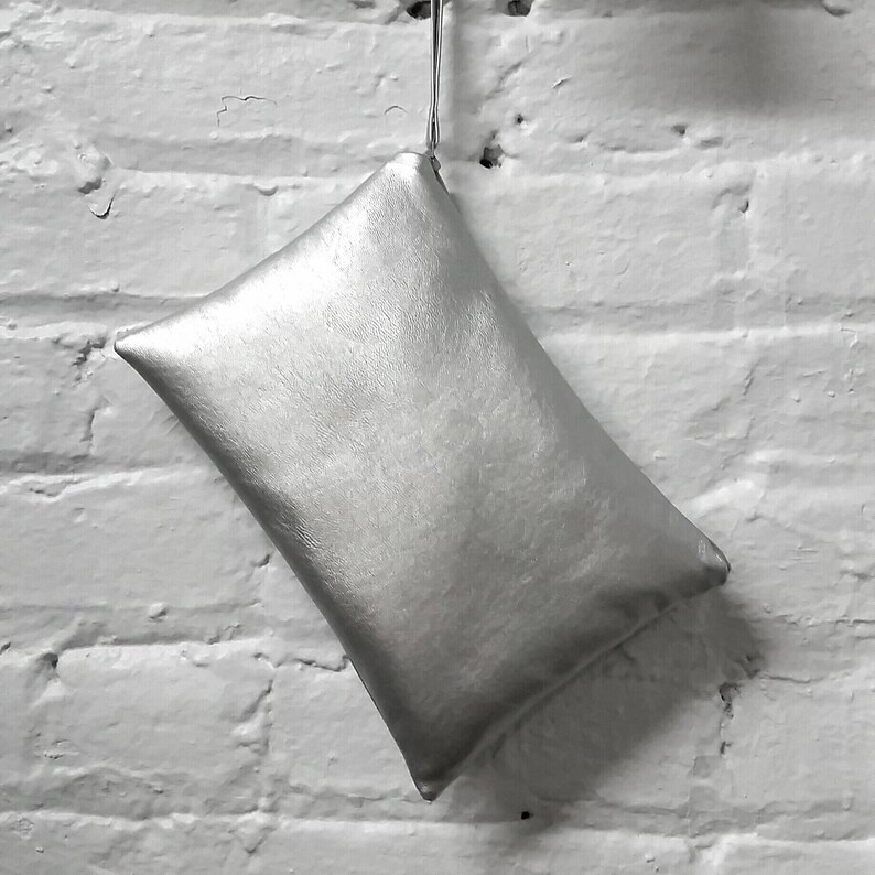 Vegan Leather Silver Clutch / Faux Leather Clutch / Vegan Bag Etsy
