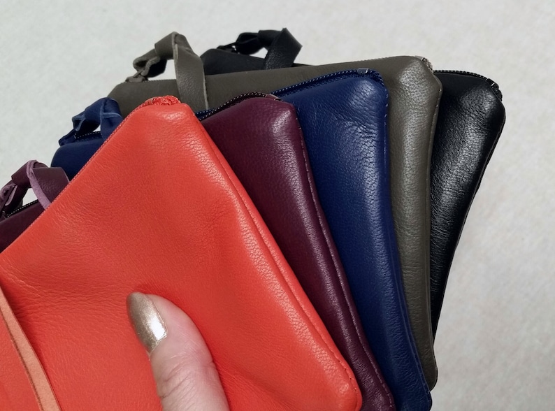 blue leather zipper pouch medium or small royal blue leather coin purse Buttery soft lambskin sapphire leather pouch pouches