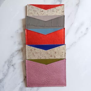 Leather card cases, business card holder, beige faux snake, metallic red, pink, gray croc, slim minimalist wallet, personalized, Handmade NY image 1