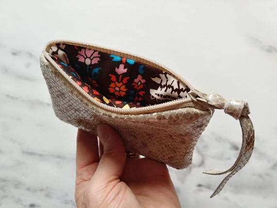 Platinum Snake Leather Pouches in 3 Sizes, Mini Coin Purse, Eye