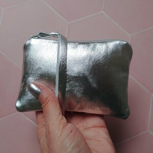 Buttery soft gold or silver leather zip pouch in 4 sizes, metallic lambskin, coin purse, zipper, change, bag, Mother's Day, gift under 50 image 5