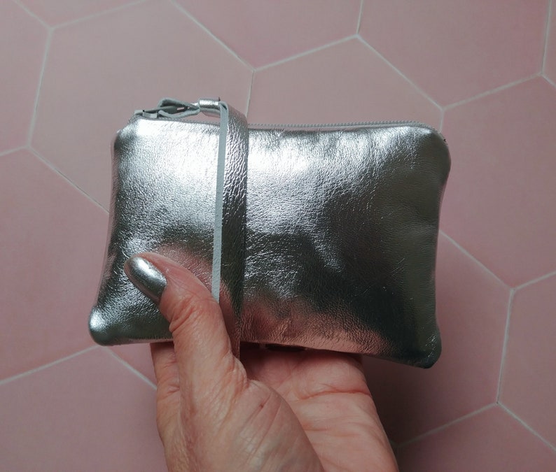 Buttery soft gold or silver leather zip pouch in 3 sizes, metallic lambskin, coin purse, zipper, change, bag, Mother's Day, gift under 50 image 5