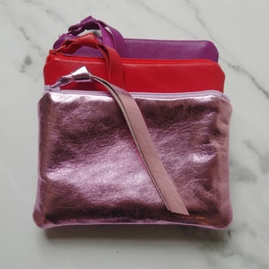 Buttery soft leather coin purse in metallic pink, red, magenta, personalized, nappa lambskin, zipper pouch, zip wallet, Mother's Day gift image 5