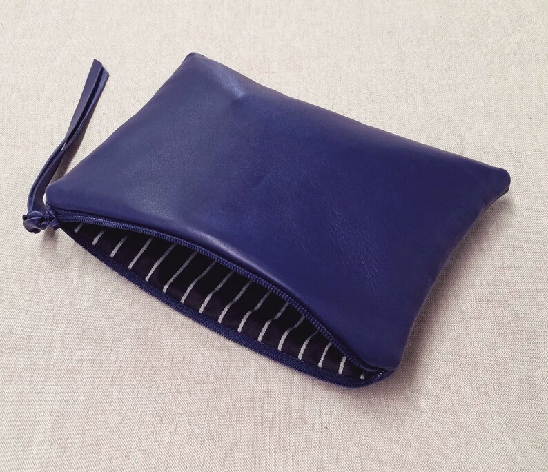 blue leather zipper pouch medium or small royal blue leather coin purse Buttery soft lambskin sapphire leather pouch pouches