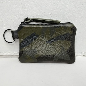 Leather keychain purse in camo, + more colors, card holder, key ring coin purse, minimalist wallet, tween gift, gift under 50