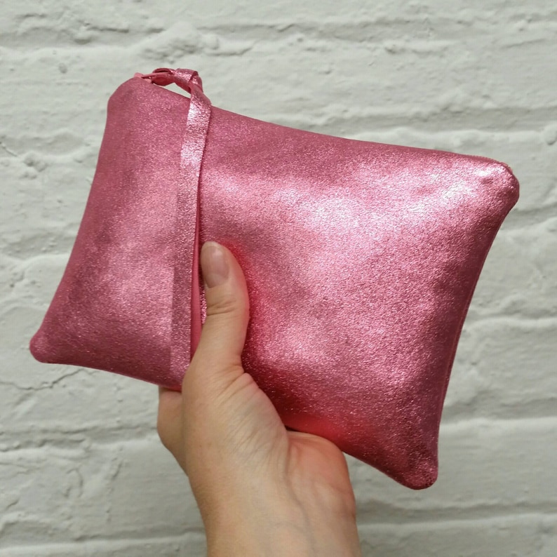 ready to ship Medium leather pouches in pink red and gold