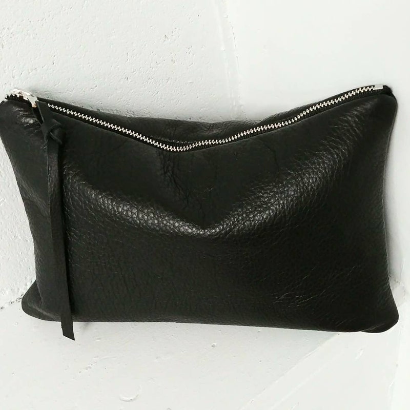 Black Stonework Leather Clutch