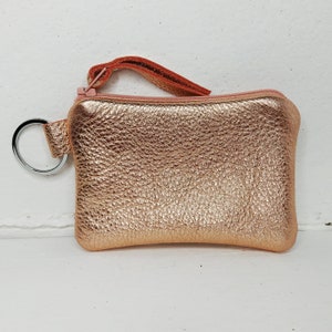 Leather keychain wallet in rose gold, silver,black,camo, cow, card holder, coin purse, keyring zipper pouch, personalized gift under 50, USA