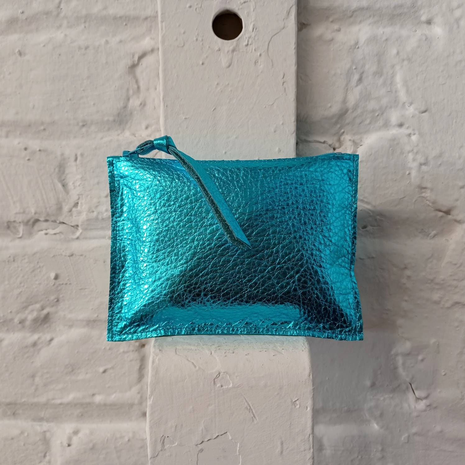 Small Zipper Pouch in Teal/Navy Print - Adi Treasures