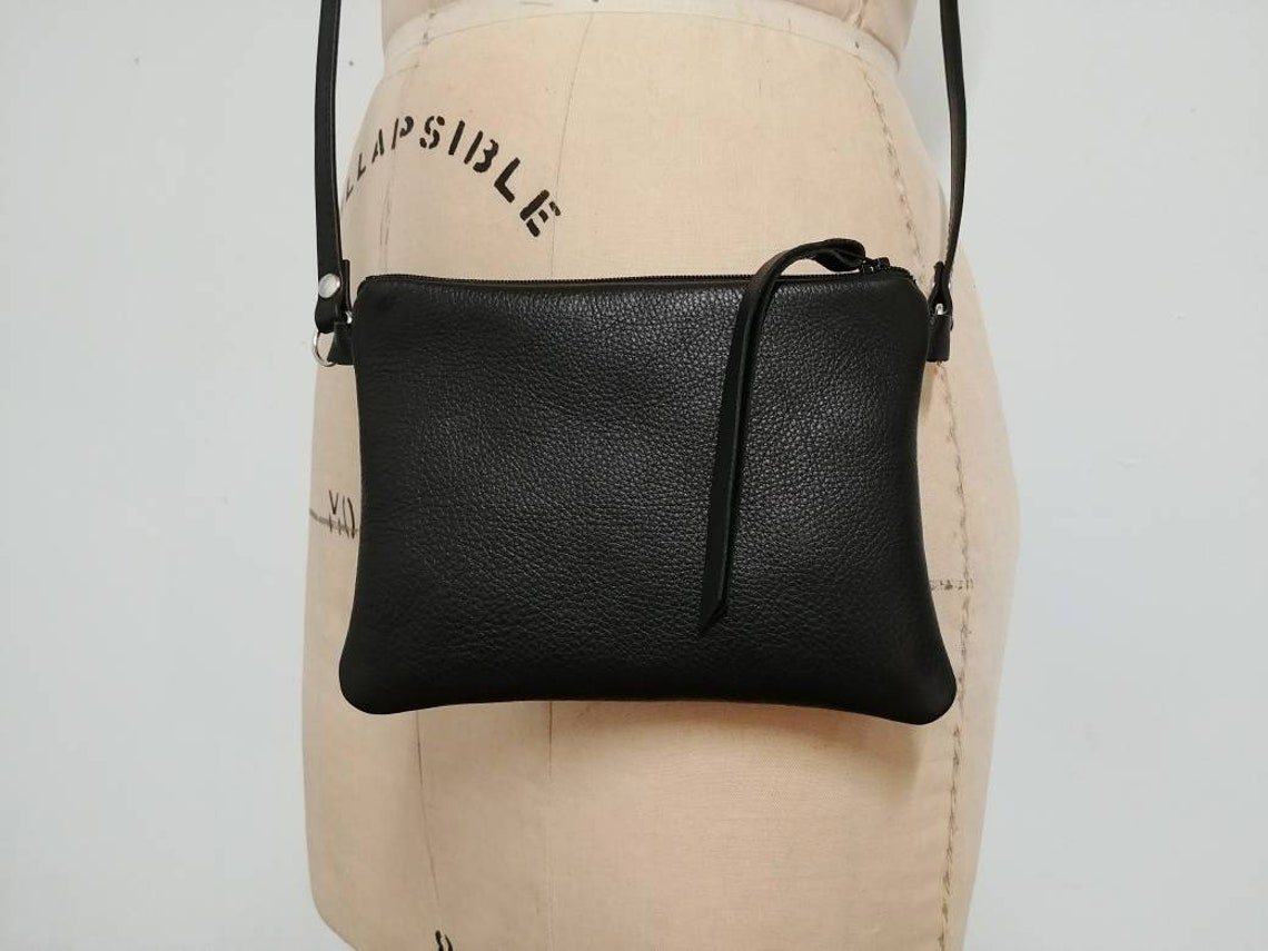 Small black leather crossbody bag 5.5X7 with Etsy