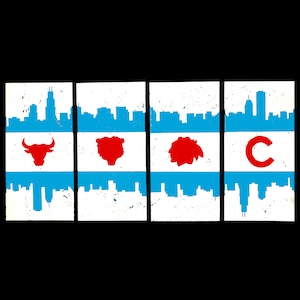 Chicago flag skyline - sports painting on 4 canvases