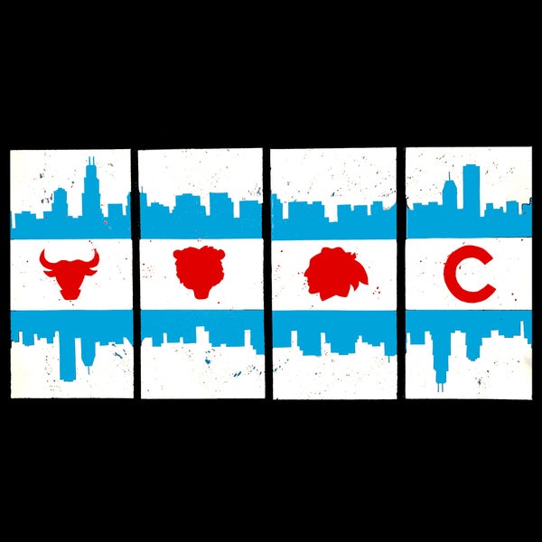 Chicago flag skyline - sports painting on 4 canvases